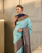 Aqua Blue & Purple Kanjivaram Style Silk Saree - Shivay Libas