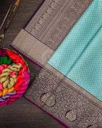 Aqua Blue & Purple Kanjivaram Style Silk Saree - view 11 of 12