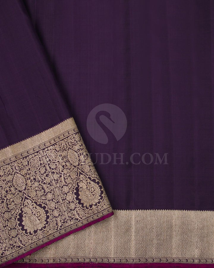 Aqua Blue & Purple Kanjivaram Style Silk Saree - view 2 of 12