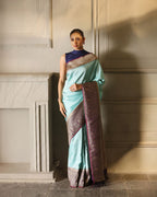 Aqua Blue & Purple Kanjivaram Style Silk Saree - view 4 of 12