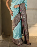 Aqua Blue & Purple Kanjivaram Style Silk Saree - view 6 of 12