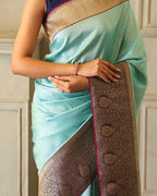 Aqua Blue & Purple Kanjivaram Style Silk Saree - view 7 of 12