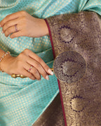 Aqua Blue & Purple Kanjivaram Style Silk Saree - view 8 of 12