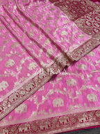 Baby Pink Elephant Banarasi Silk Saree - Shivay Libas