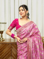 Baby Pink Elephant Banarasi Silk Saree - view 10 of 19