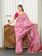 Baby Pink Elephant Banarasi Silk Saree - view 11 of 19