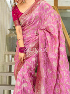 Baby Pink Elephant Banarasi Silk Saree - view 14 of 19
