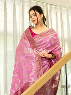 Baby Pink Elephant Banarasi Silk Saree - view 16 of 19
