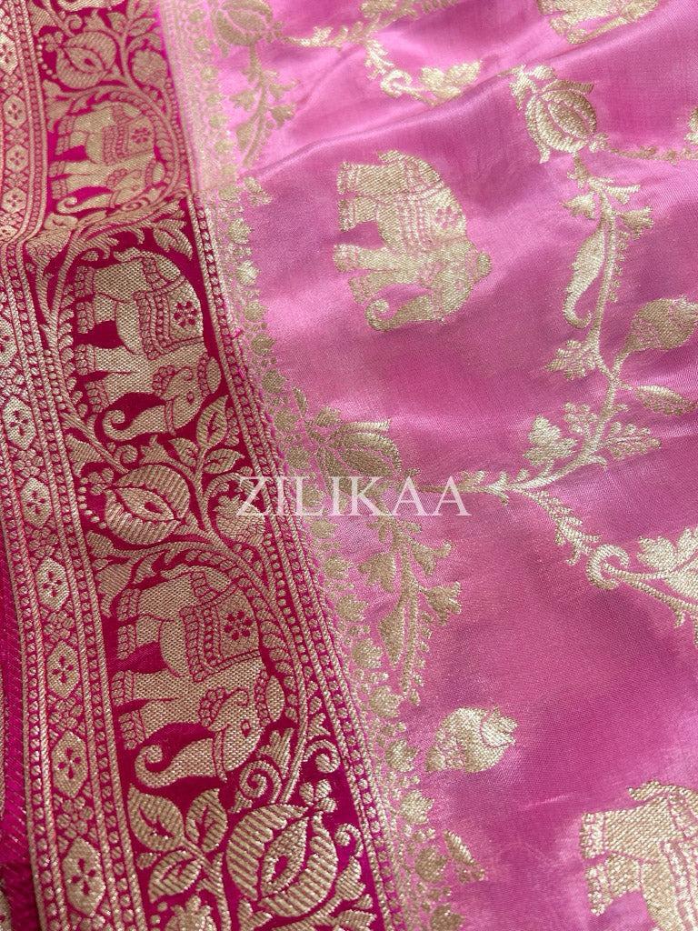 Baby Pink Elephant Banarasi Silk Saree - view 17 of 19