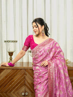 Baby Pink Elephant Banarasi Silk Saree - view 18 of 19