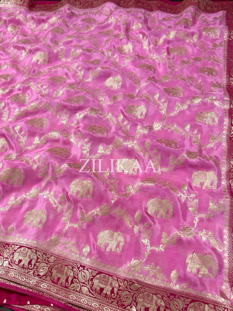 Baby Pink Elephant Banarasi Silk Saree - view 4 of 19