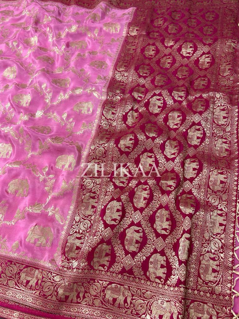 Baby Pink Elephant Banarasi Silk Saree - view 7 of 19