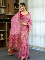 Baby Pink Elephant Banarasi Silk Saree - view 8 of 19