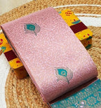 Baby Pink & Teal Peacock Zari Soft Silk Saree - Shivay Libas