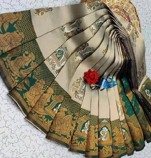 Beige & Bottle Green Paithani Doli Silk Saree - view 2 of 4