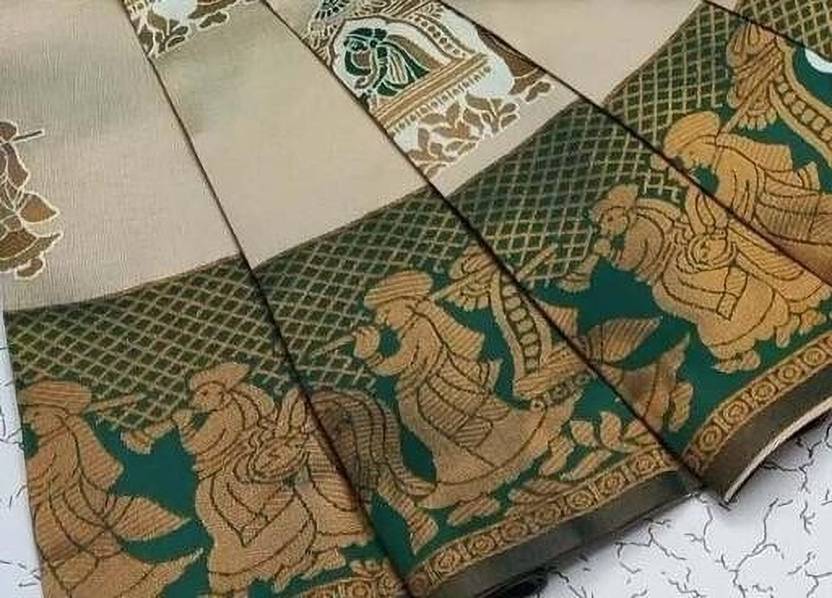 Beige & Bottle Green Paithani Doli Silk Saree - view 3 of 4