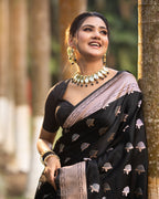 Black Banarasi Buti Silk Saree - view 2 of 5