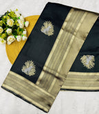 Black Banarasi Silk Saree with Zari Motifs - view 10 of 11
