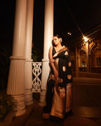Black Banarasi Silk Saree with Zari Motifs - view 5 of 11