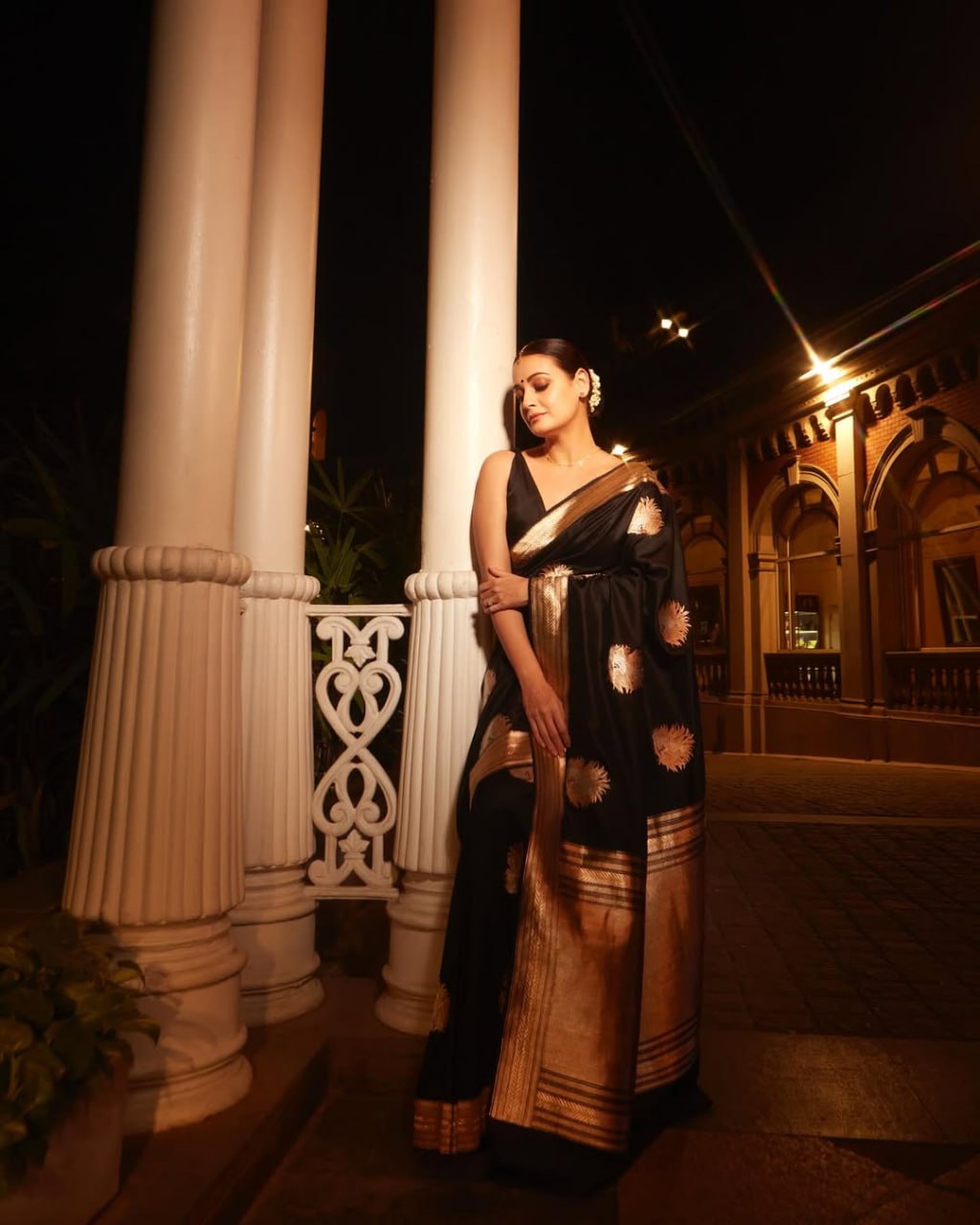 Black Banarasi Silk Saree with Zari Motifs - view 5 of 11