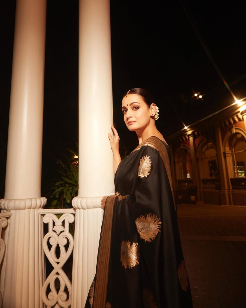 Black Banarasi Silk Saree with Zari Motifs - view 6 of 11
