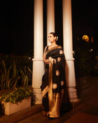 Black Banarasi Silk Saree with Zari Motifs - view 7 of 11