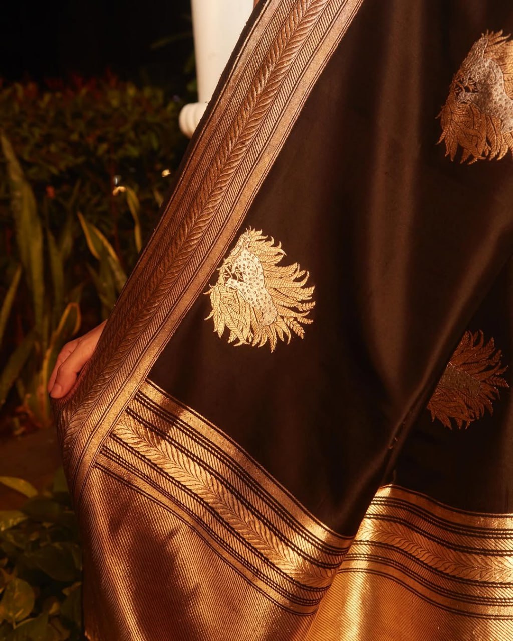 Black Banarasi Silk Saree with Zari Motifs - view 8 of 11