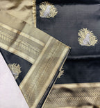 Black Banarasi Silk Saree with Zari Motifs - view 9 of 11
