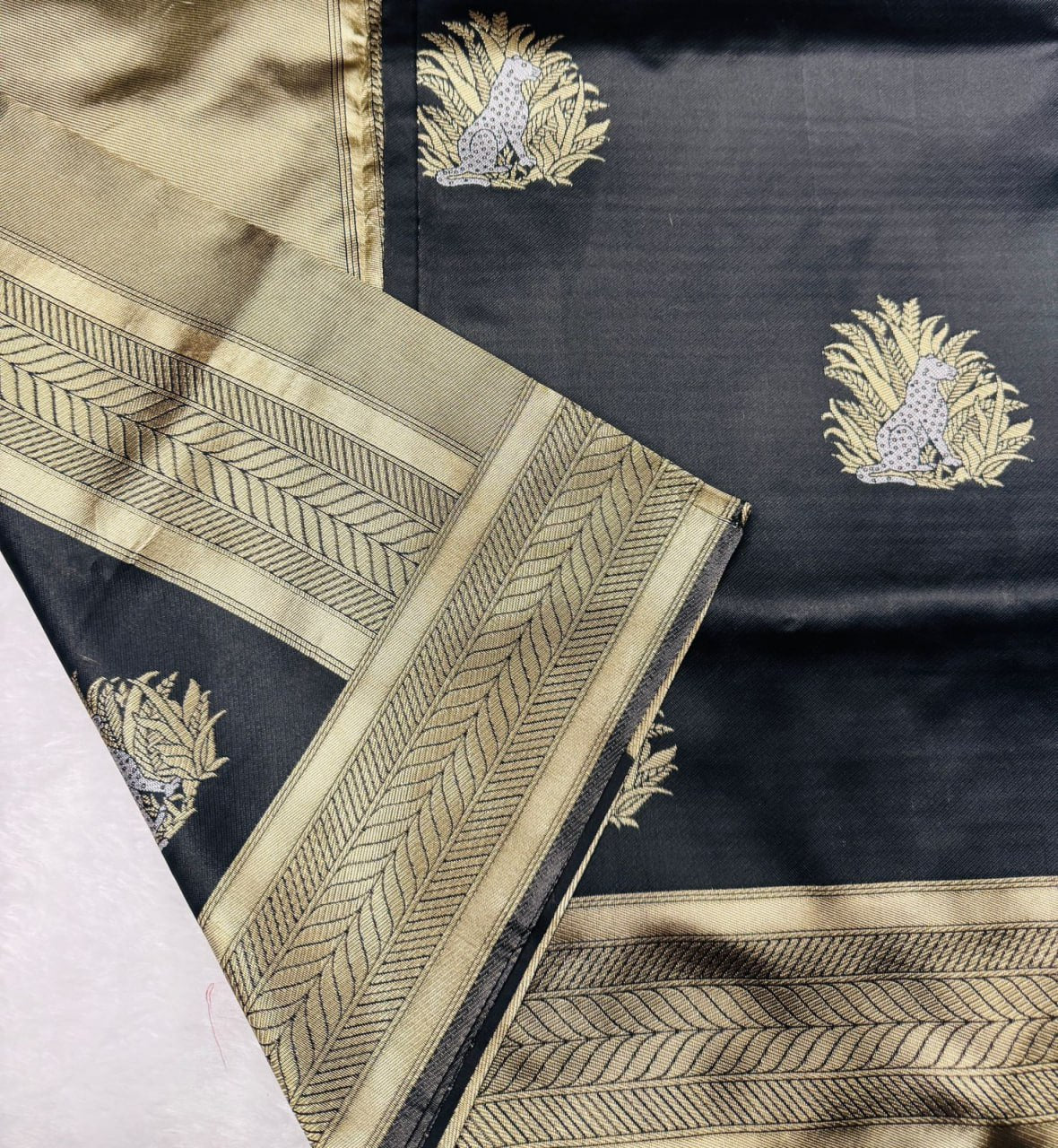 Black Banarasi Silk Saree with Zari Motifs - view 9 of 11