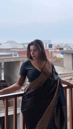 Black & Copper Border Silk Saree - Shivay Libas
