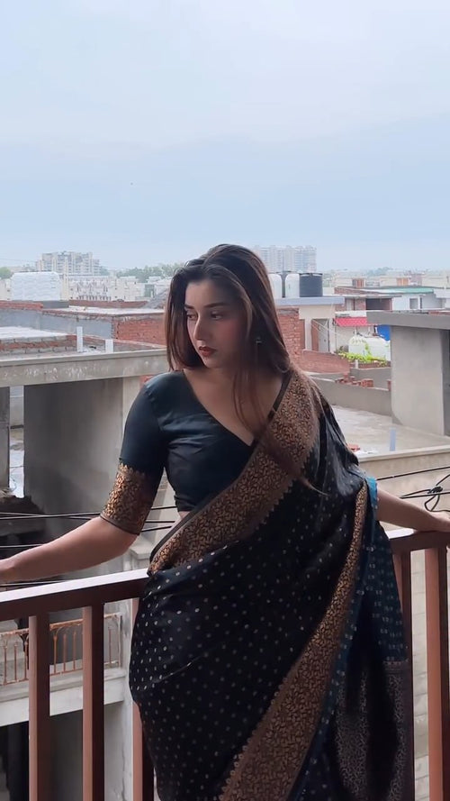 Black & Copper Border Silk Saree - Shivay Libas