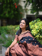 Black & Copper Zari Silk Saree - view 10 of 16