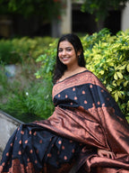 Black & Copper Zari Silk Saree - view 11 of 16