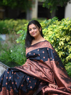 Black & Copper Zari Silk Saree - view 13 of 16
