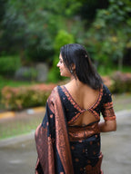 Black & Copper Zari Silk Saree - view 16 of 16