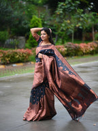 Black & Copper Zari Silk Saree - view 2 of 16