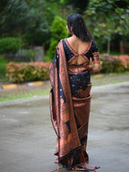 Black & Copper Zari Silk Saree - view 6 of 16