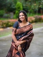 Black & Copper Zari Silk Saree - view 8 of 16