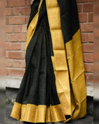 Black & Mustard Border Silk Saree - view 5 of 8