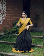 Black & Mustard Border Silk Saree - view 8 of 8