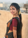 Black Silk Saree with Maroon Zari Border