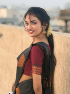 Black Silk Saree with Maroon Zari Border - Shivay Libas