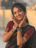 Black Silk Saree with Maroon Zari Border - view 2 of 9