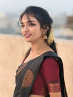 Black Silk Saree with Maroon Zari Border - view 6 of 9