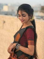 Black Silk Saree with Maroon Zari Border - view 7 of 9