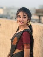 Black Silk Saree with Maroon Zari Border - view 8 of 9