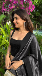 Black Zari Woven Soft Silk Saree - Shivay Libas
