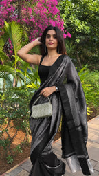 Black Zari Woven Soft Silk Saree - view 2 of 10