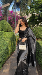 Black Zari Woven Soft Silk Saree - view 4 of 10