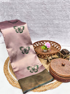 Blush Pink Butterfly Jacquard Silk Saree - Shivay Libas